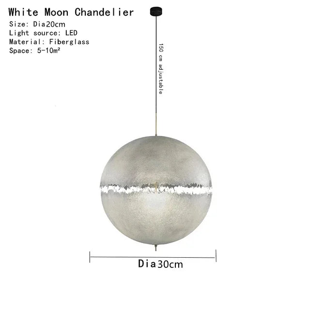 Moon LED Chandelier Fiberglass Pendant Lamp for Home Decor Lighting