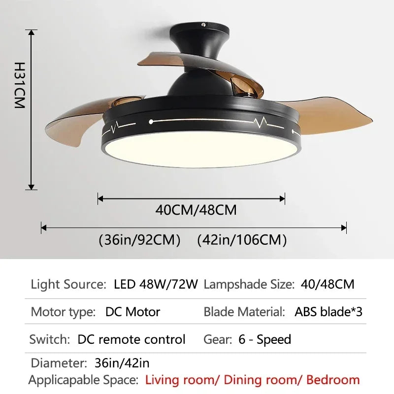 White Ceiling Fan Light with Hidden Fan, Remote Control for Bedroom and Restaurant