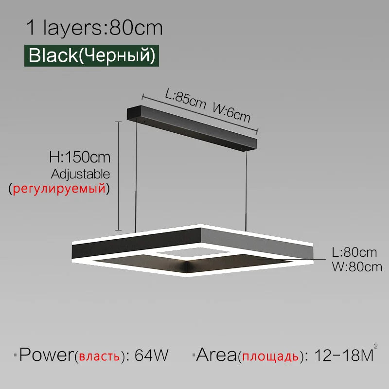 Square Chandelier LED Lamp - Nordic Modern Minimalist Light Luxury Fixture