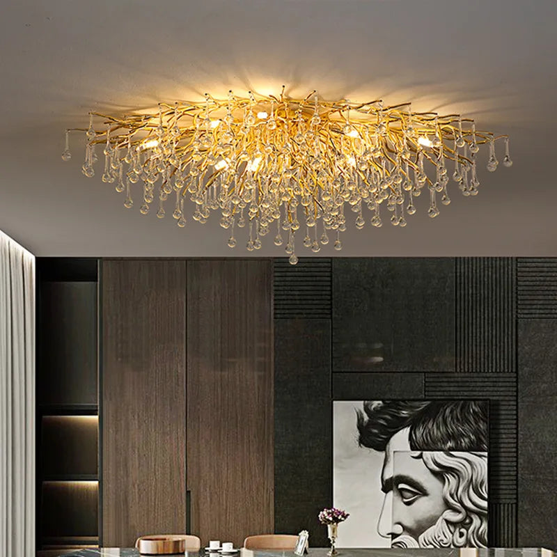 Gold Crystal LED Ceiling Chandelier for Elegant Spaces