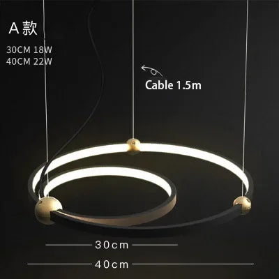 Black Gold Chandelier Creative Italian Design Light Metal LED Rings Circle