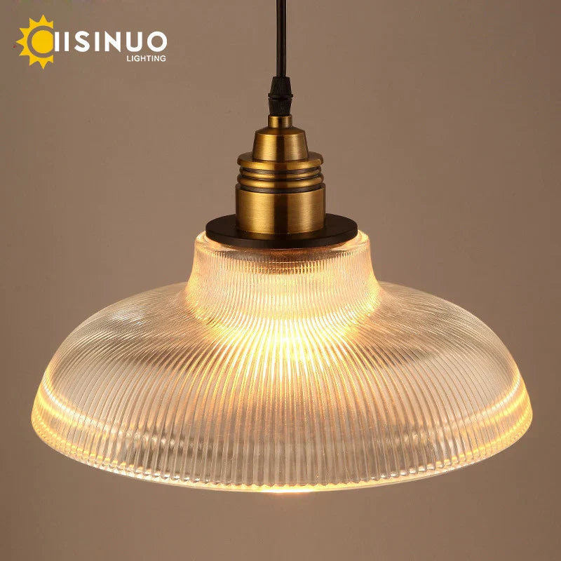 Retro Amber Glass Pendant Lights for Living Room and Bedside, LED E27 Loft Lighting