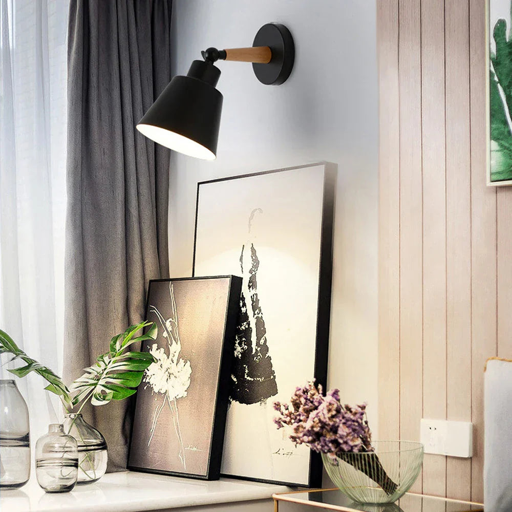 Nordic Wood Sconce Lights E27 for Bedroom Living Room, LED Wall Lamp Home Decor