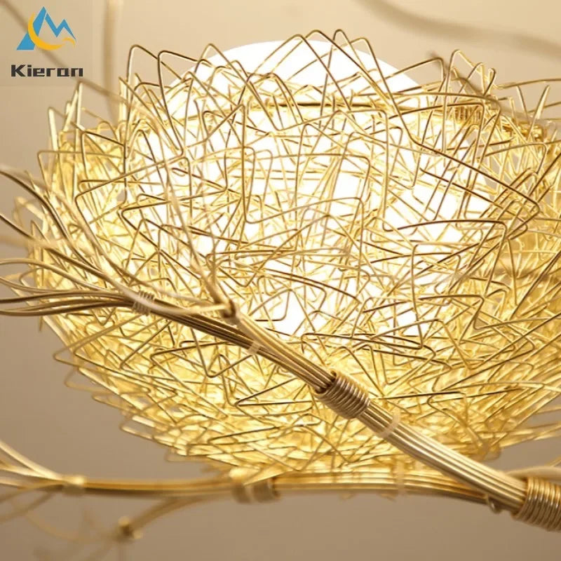 Bird's Nest Glass LED Ceiling Lamp for Modern Nordic Living Room Decor