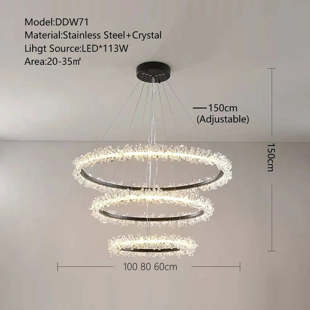 Crystal Pendant Chandelier: Designer LED Lighting for Living Room, Dining Room, Bedroom