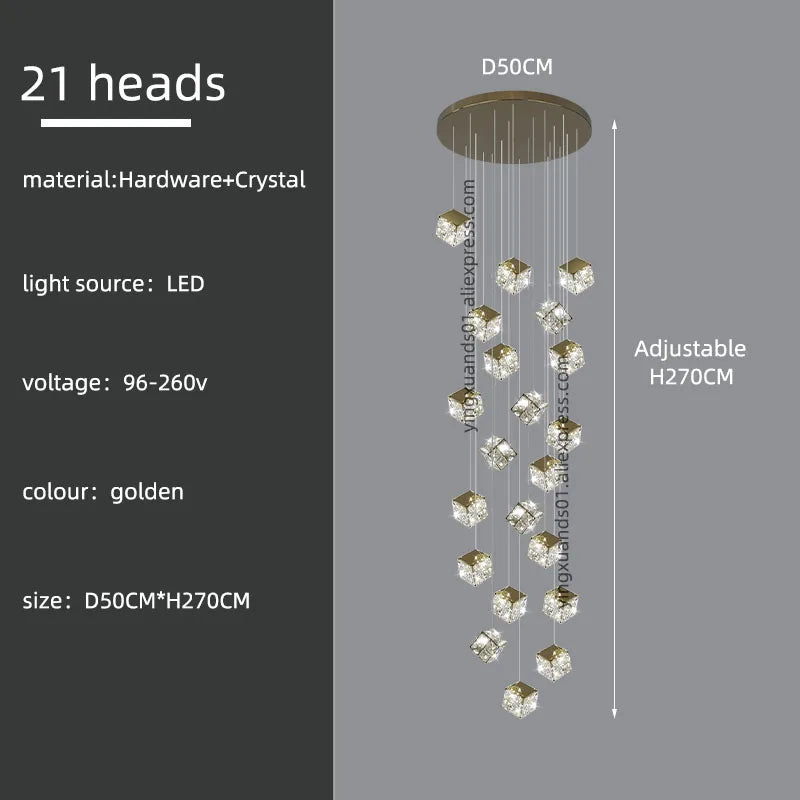 Crystal Modern Chandelier for Living Room Luxury Loft LED Lighting Staircase Chandelier