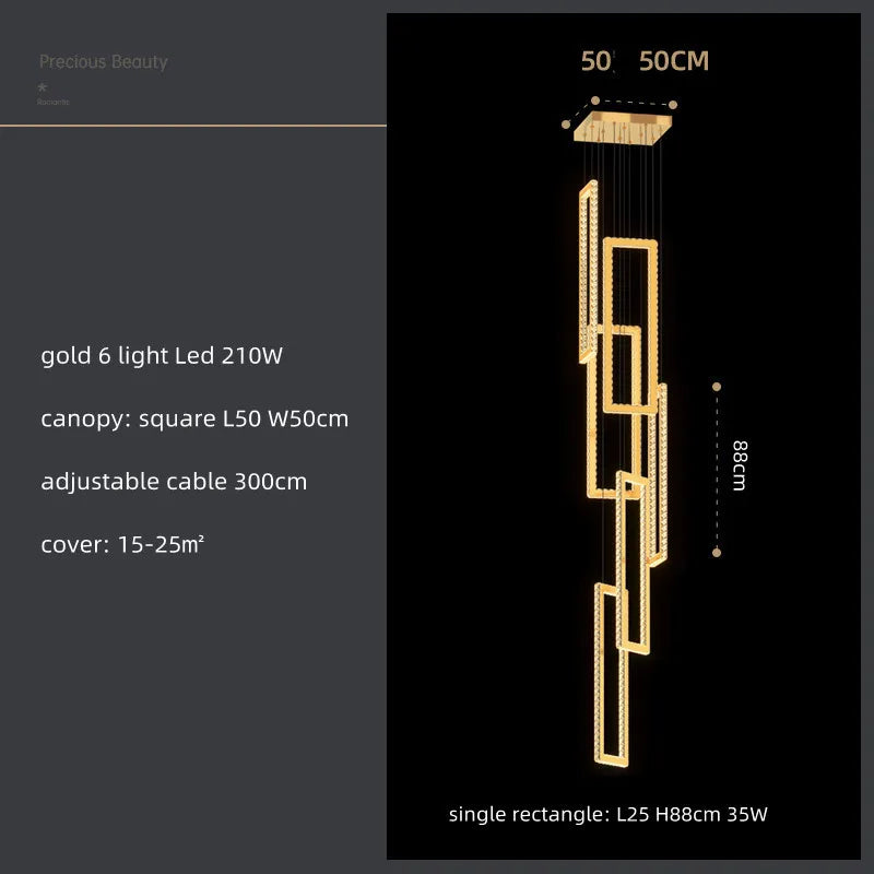 Crystal LED Pendant Light Luxury Stairs Lustre Modern Lighting Fixture