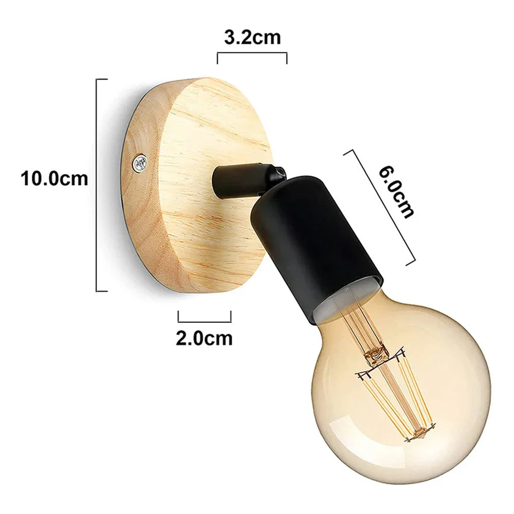 Black Wooden Wall Light Modern E27 LED Sconce Living Room Decor