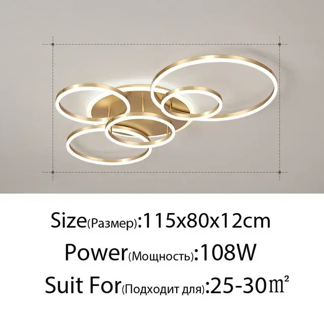 Modern Golden White Ring Chandelier for Living Room, Dimmable LED Ceiling Light