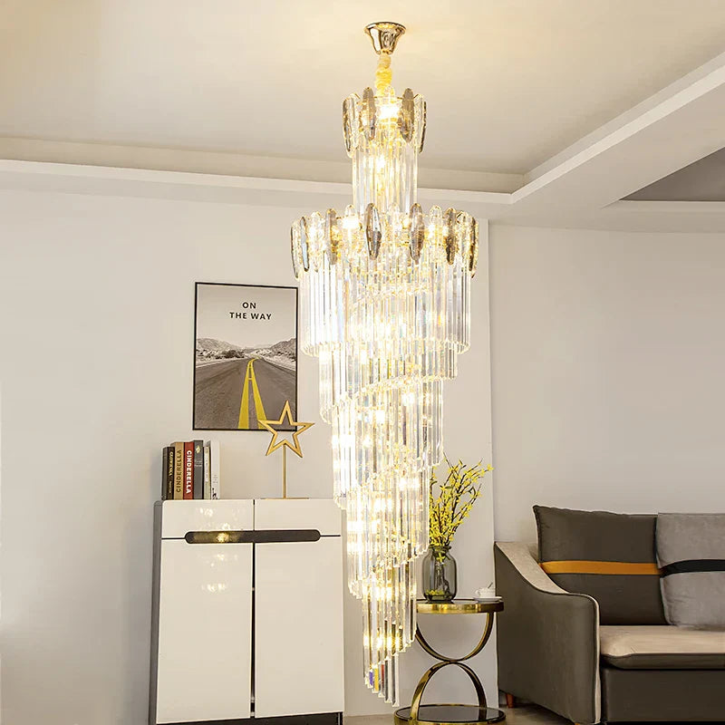 Crystal Chandelier: Modern Minimalist Duplex Living Room Luxury Light