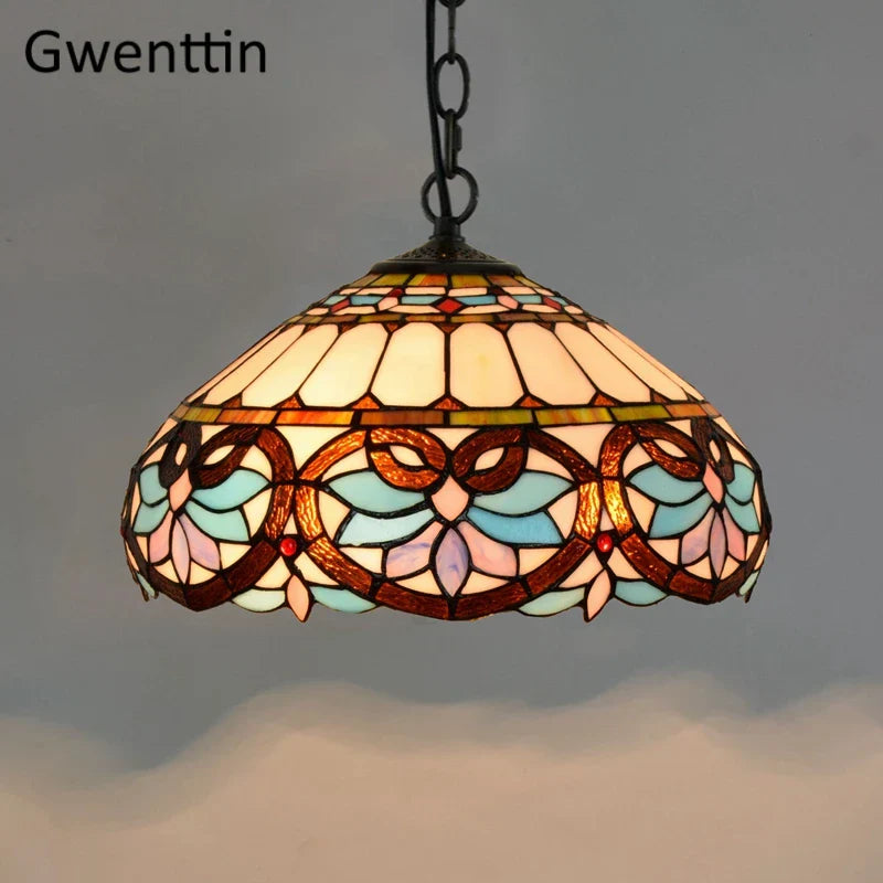 Stained Glass Pendant Lights: Baroque Style LED Kitchen Lighting Fixtures