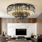 Crystal LED Chandelier: Modern Smoky Gray Clear Cristal Lighting for Big Living Room