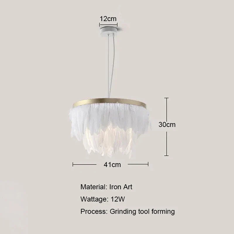 Nordic Feather Circle Chandelier for Marriage Bedroom and Home Decor Lighting