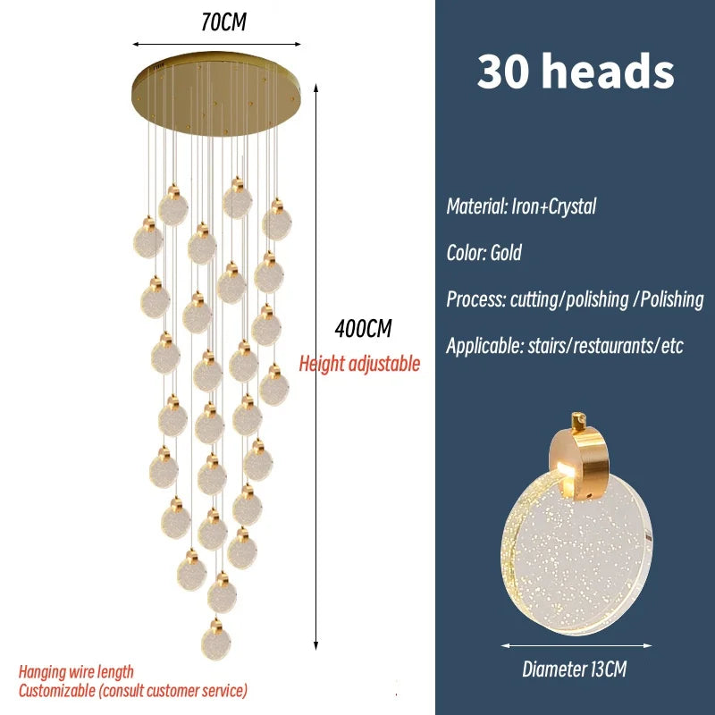 Crystal Spiral Chandelier LED Modern Minimalist Staircase Living Room Light