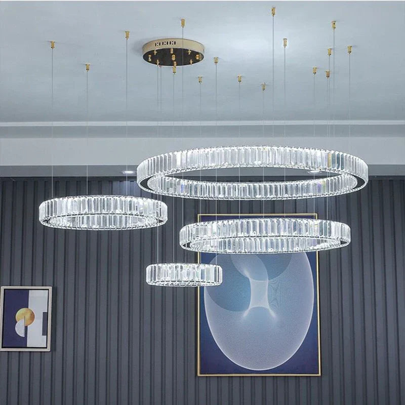Luxury Steel Crystal Chandelier Dimmable LED Pendant Lights with Remote Control