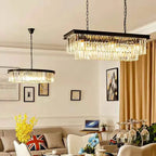 Gold Black Metal LED Chandelier with K9 Crystal - Retro Square Chain Pendant Lighting