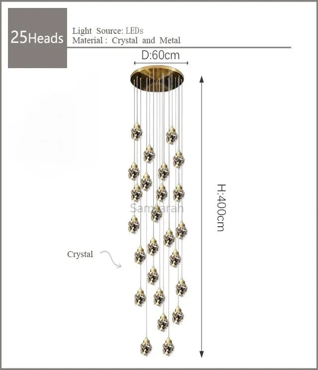 Nordic Crystal Chandelier for Duplex Villa Stair Living Dining Exhibition Hall
