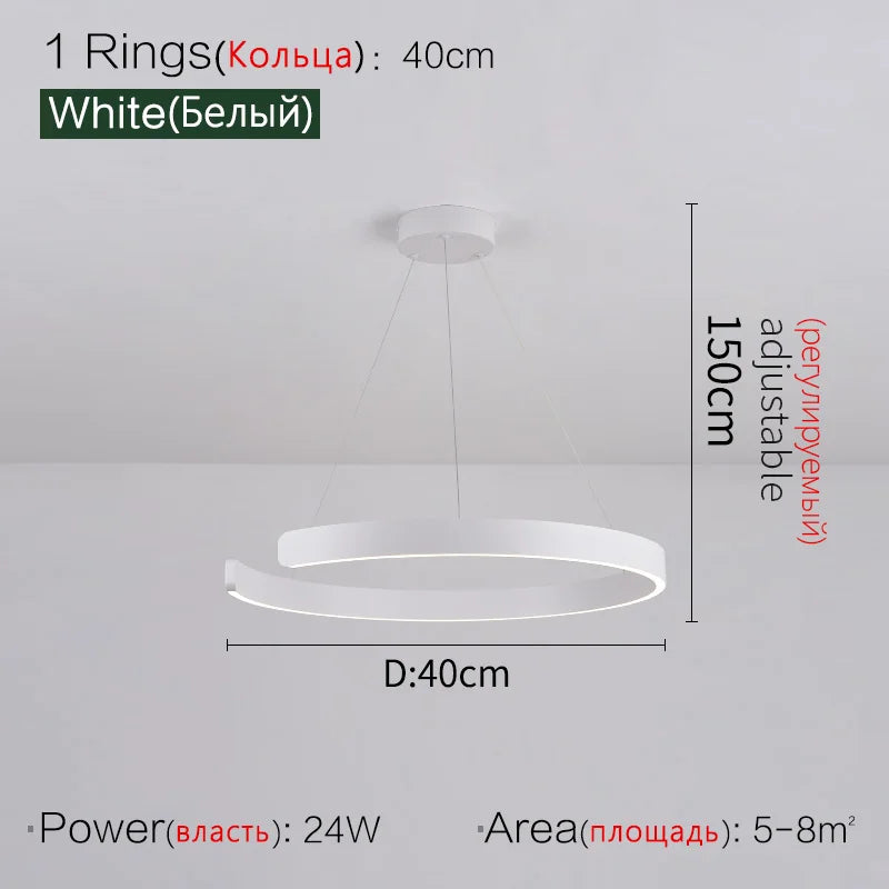 Round Ring LED Chandelier for Dining Room Bedroom Living Room Modern Nordic Decor