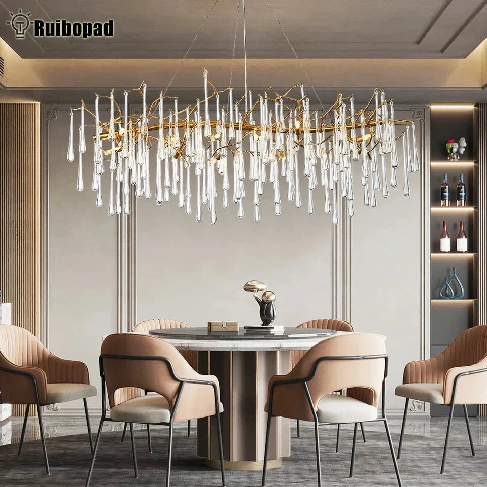 Nordic Glass Crystal Chandelier by - Gold Branch Design for Living Room & Bedroom
