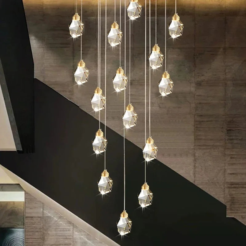 Nordic Crystal Cube Chandelier: LED Light for Home, Staircase, Living Room