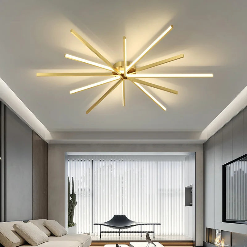 Copper Strip LED Ceiling Lamp - Modern Minimalist Luxury Lighting for Living Room