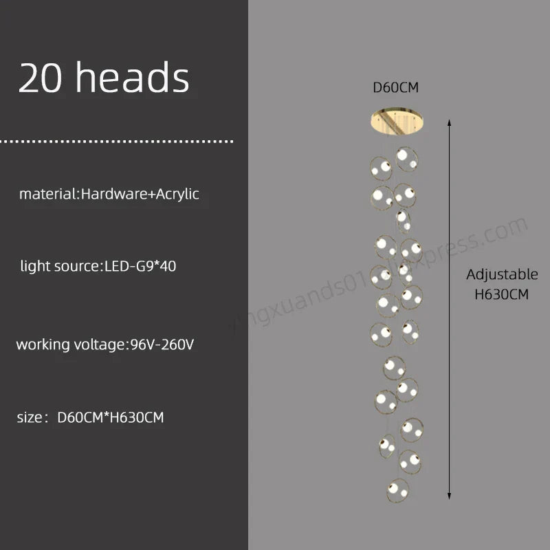 Modern Loft Chandelier Staircase Pendant Light Fixture - Designer Suspension Lustre