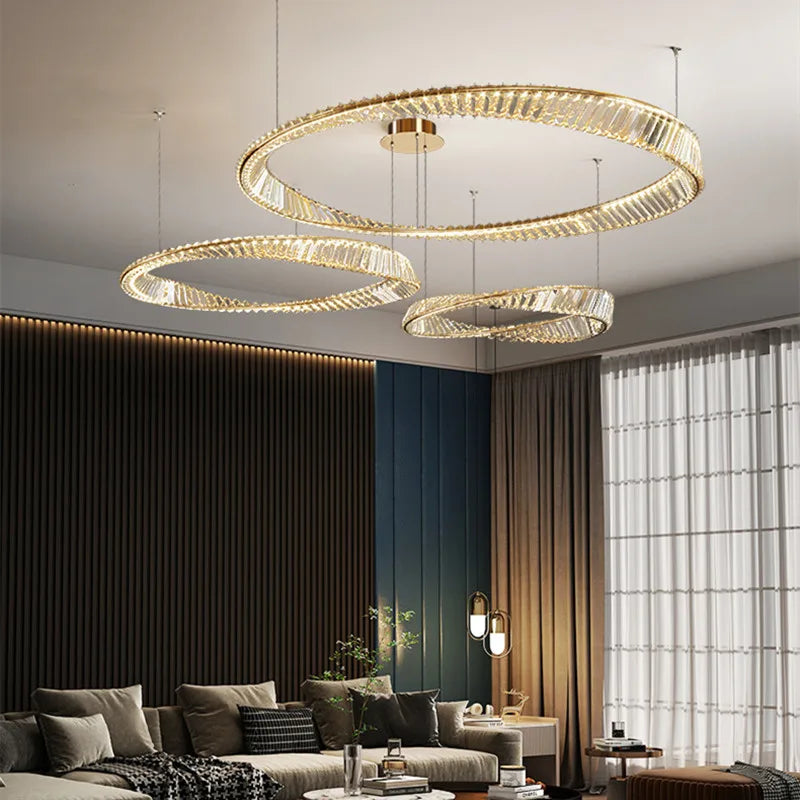 Gold Steel Rings Crystal Pendant Light
