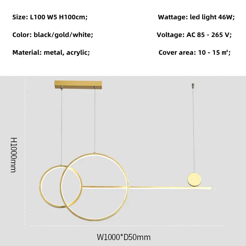 Metal Line Pendant Light Fixture for Modern Minimalist Dining Room and Kitchen