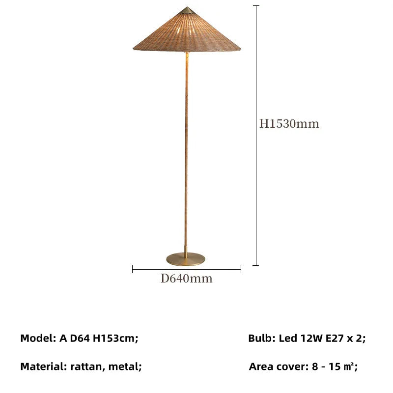 Wabi Sabi Rattan LED Floor Lamp by Tynell: Minimalist Bedroom Standing Light