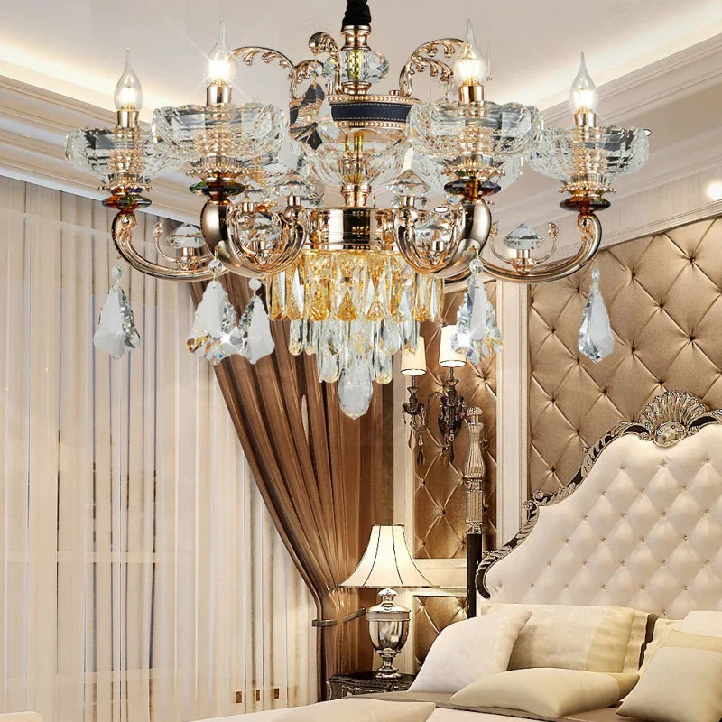 Jade Crystal Chandelier: Elegant European Living Room Lamp
