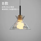 Wood Glass Pendant Lamp Japanese Style Minimalist Led for Living Room