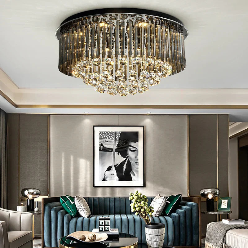 Luxury Crystal Ceiling Lamp: Modern Elevated Round Hanging Lighting for Home