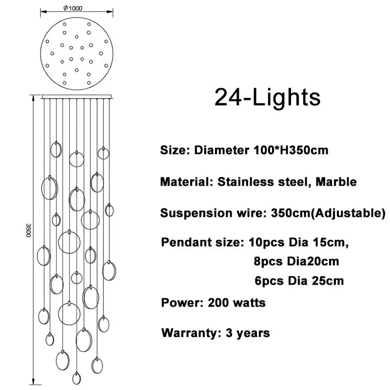 Marble LED Chandelier | Modern Luxury Staircase & Lobby Light Fixture