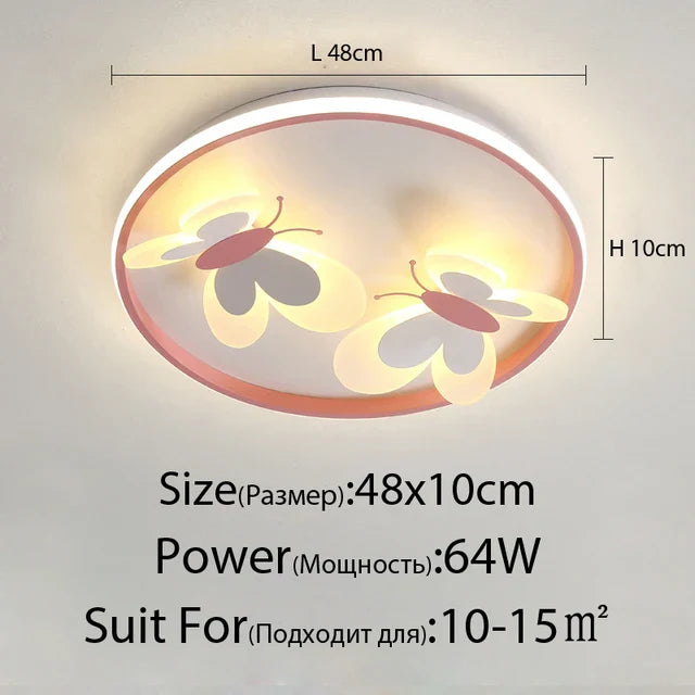 Butterfly Pink Ceiling Light for Kids Room & Study, Creative Decorative Lamp