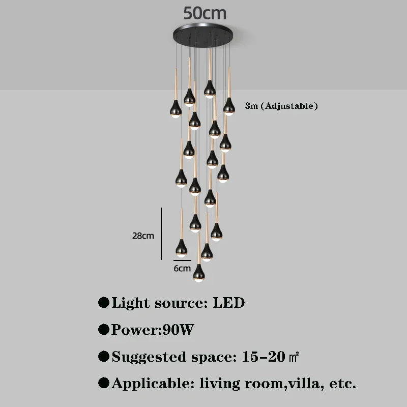 Modern LED Chandelier for Villa Living Room, Staircase Pendant Light