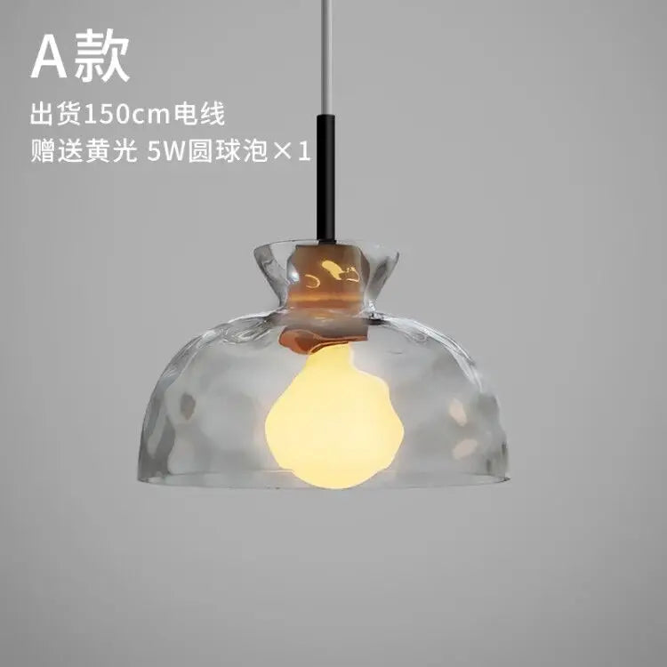 Wood Glass Pendant Lamp Japanese Style Minimalist Led for Living Room