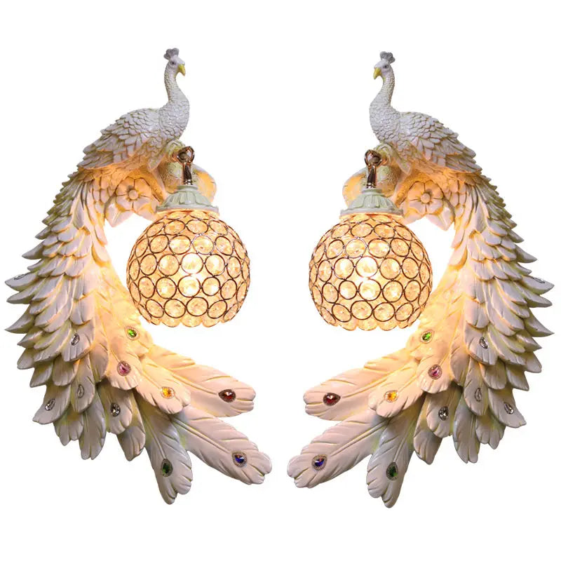 Peacock Resin Wall Lamp: Nordic Style LED Light for Bedroom, Living Room, Staircase
