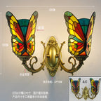 Butterfly Glass Sconces LED Wall Lamps Tiffany Mediterranean Bedroom Lighting