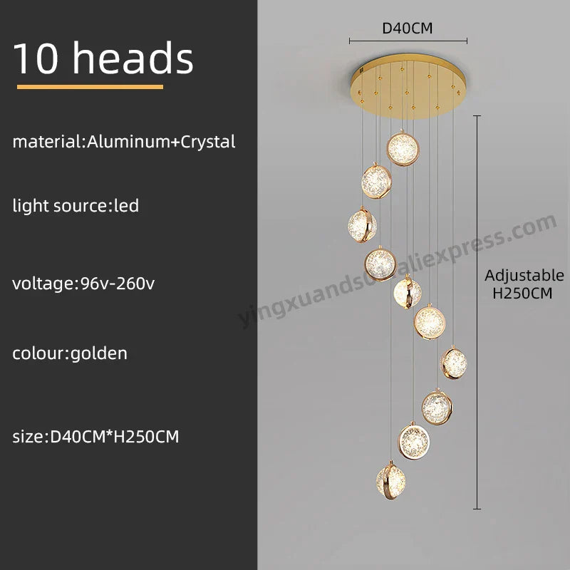 Crystal Ball LED Rotating Stair Chandelier - Nordic Luxury Loft Bubble Design