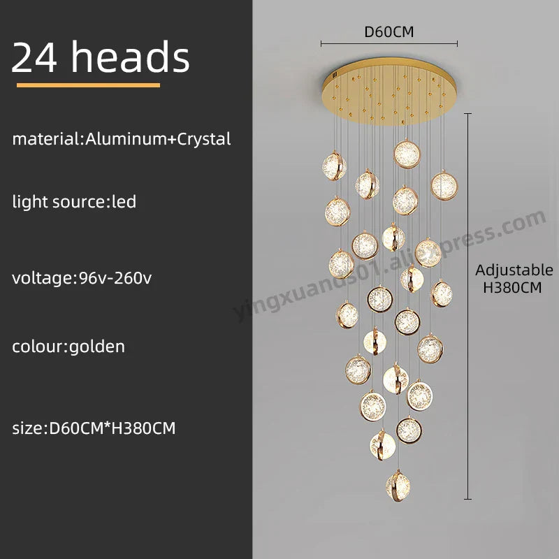 Crystal Ball LED Rotating Stair Chandelier - Nordic Luxury Loft Bubble Design
