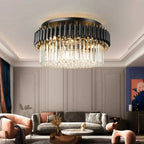 Gold Black Crystal Ceiling Chandelier – Modern LED Round Kitchen Pendant Lamps