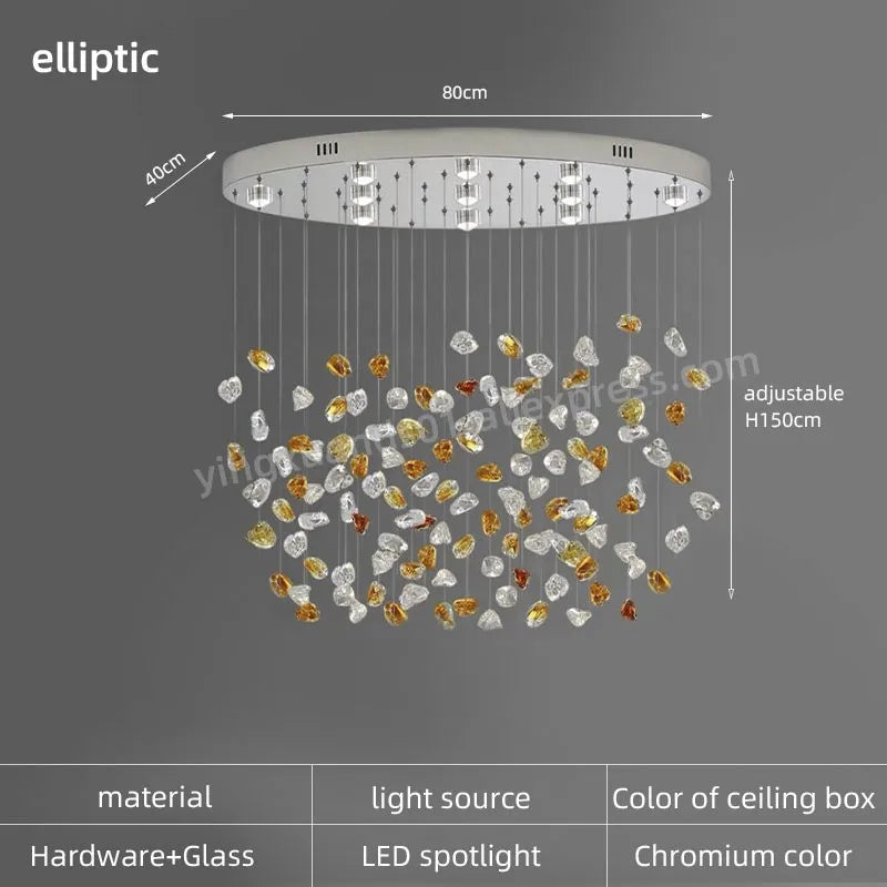Stone LED Pendant Chandelier: Modern Luxury Crystal Lighting for Living Room