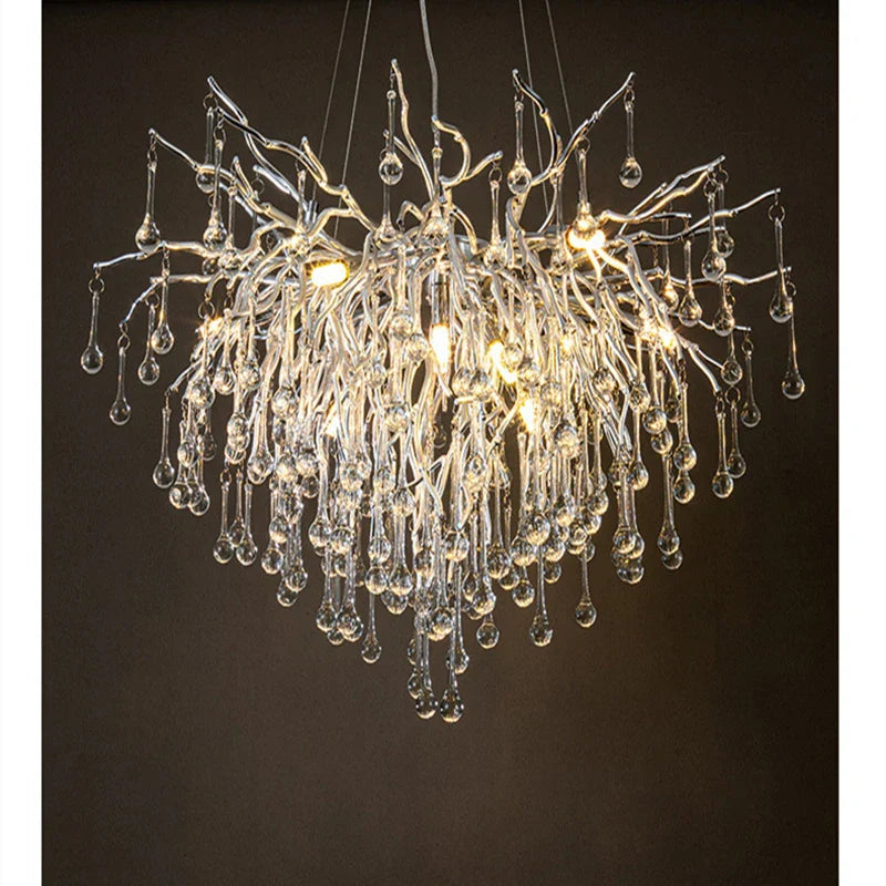 Crystal Water Drop Branch Chandelier: Luxury LED Lighting for Hall, Living Room, or Bar