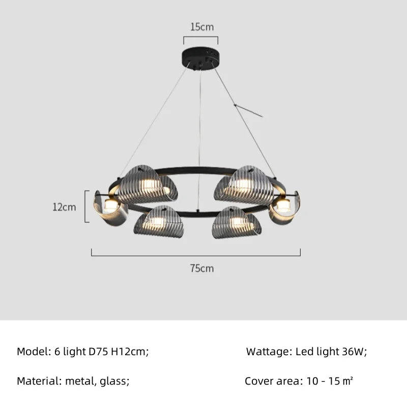 Smoky Gray Glass Chandelier Pendant Light for Luxury Living Room