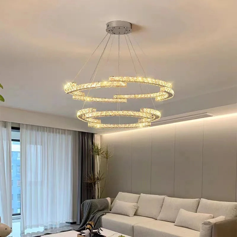 Luxury Crystals Chandelier LED Pendant Lamps - Dimmable Double Layer High-end Lights