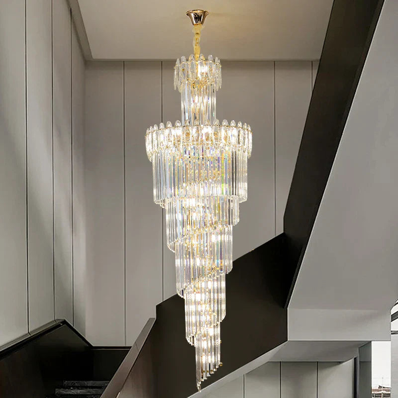 Crystal Chandelier: Modern Duplex Villa Hall Light Luxury Rotating Hollow Strip Crystal