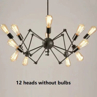 Retro Spider Iron Chandelier: Adjustable, Rotatable, Industrial Living Room Lighting