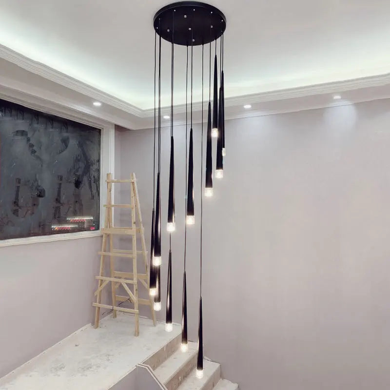 Black LED Ceiling Chandelier: Stylish Staircase Lighting for Home Decor & Living Room