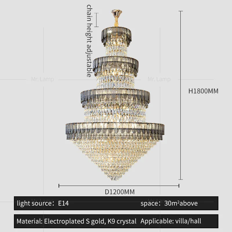 European-Style Duplex Villa Loft Crystal Chandelier - High-End Luxury Lighting Solution
