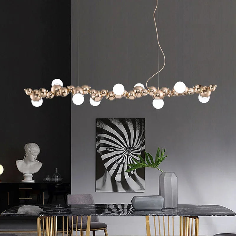 Caterpillar Metal Ball Chandelier: Modern Creative Long Bar Pendant Light for Kitchen Dining Room